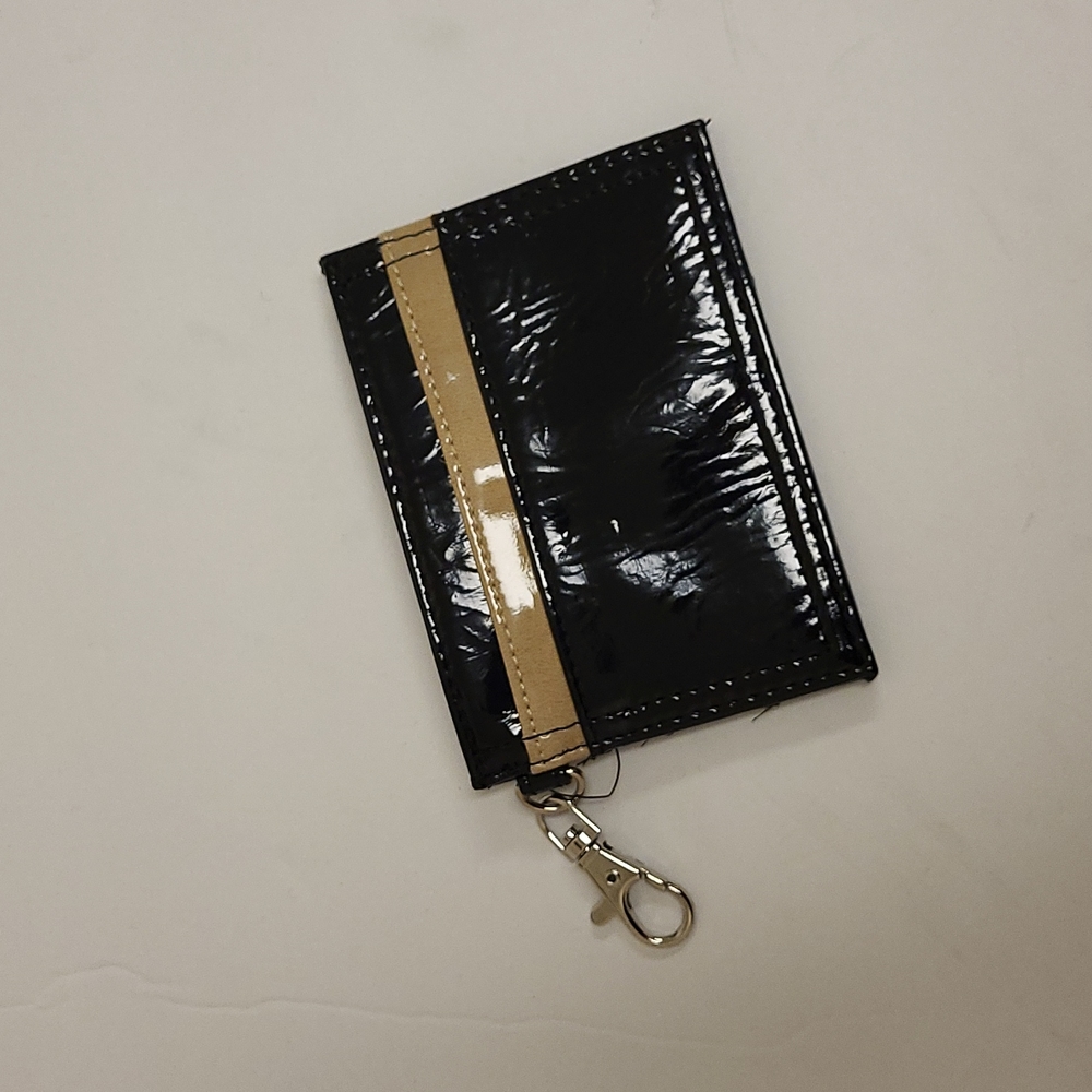 Poppie Jones Keychain Wallet Mini Card Holder Black Cream OS NWOT
